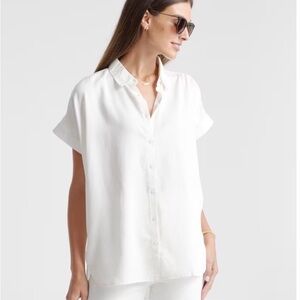 Quince White Vintage Wash Tencel Camp Button Down Shirt XS